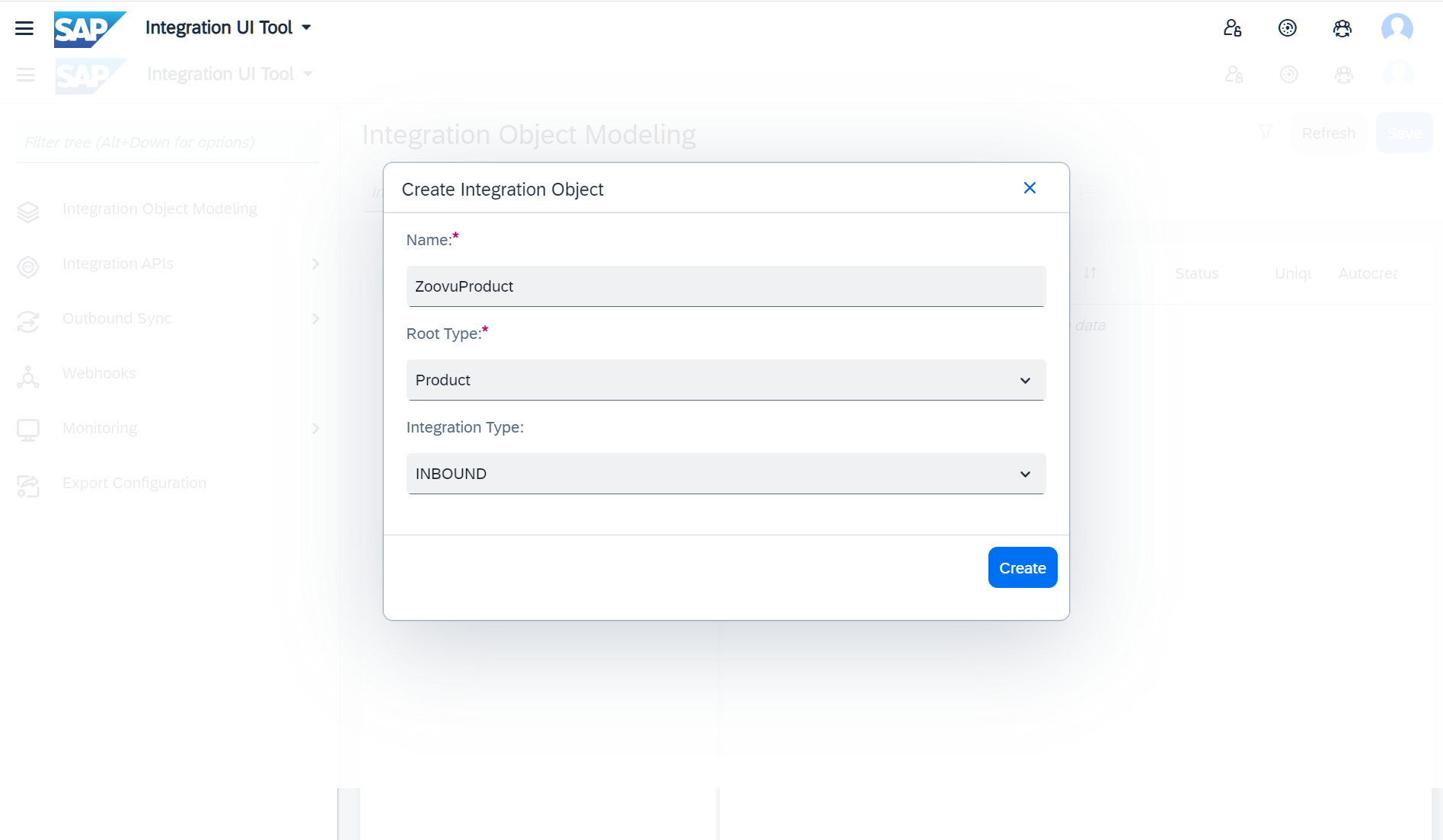 Create new Integation Object